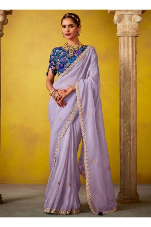 Lavender glass tissue sequins embroidered wedding saree with blouse 2152